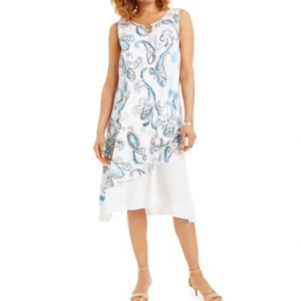 JM COLLECTION paisley print asymmetrical layered tank flowy dress NEW Size M